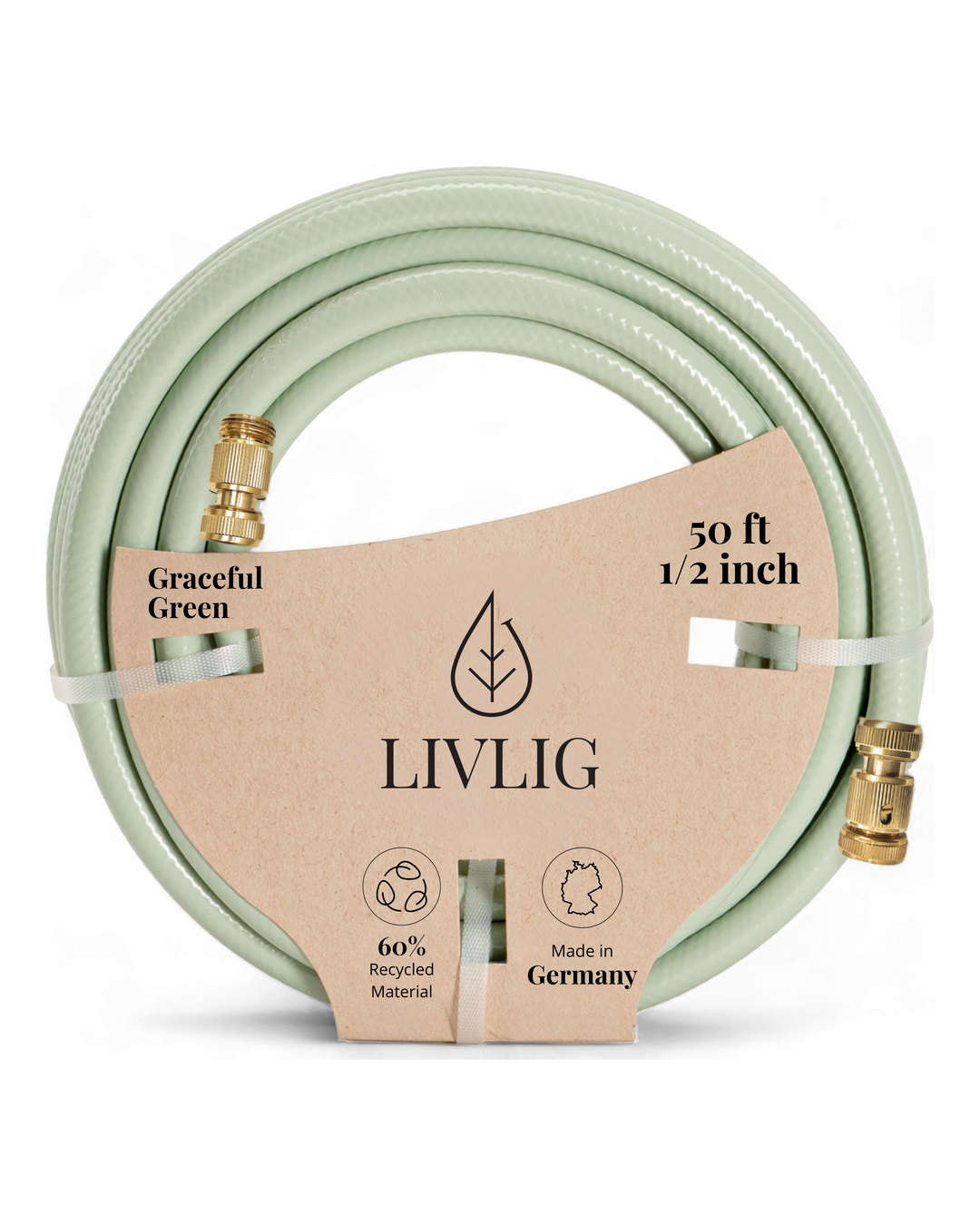 LIVLIG Garden Hose 50ft Graceful Green with Quick Connect Fittings