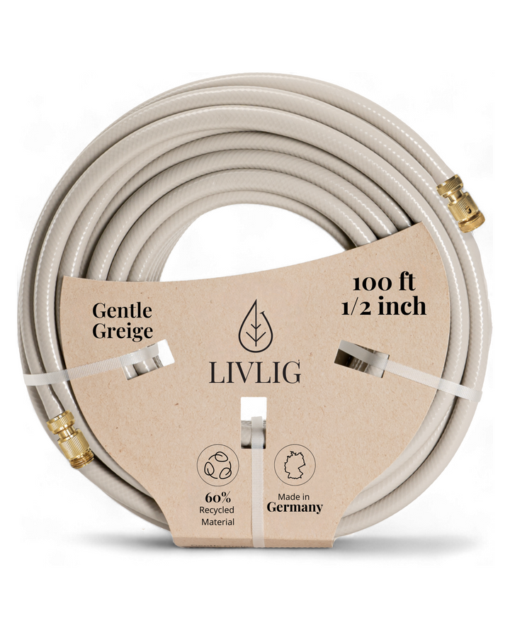 LIVLIG Garden Hose 100ft Gentle Greige with Quick Connect Fittings