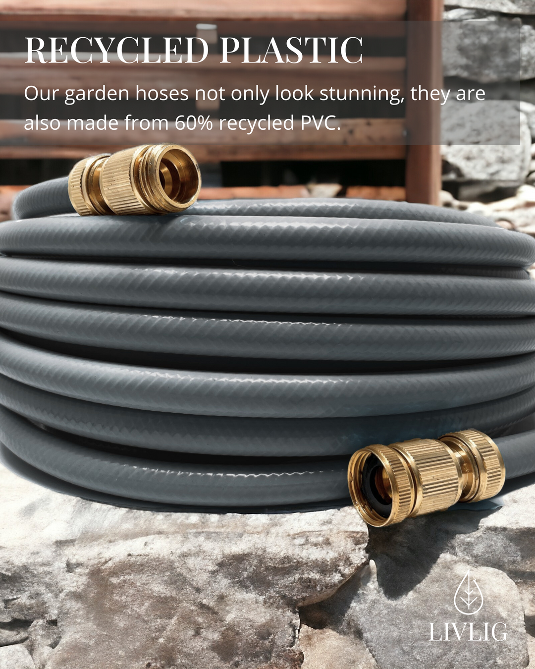 LIVLIG Garden Hose 50ft Authentic Anthracite with Quick Connect Fittings