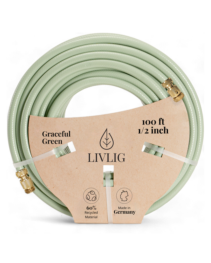 LIVLIG Garden Hose 100ft Graceful Green with Quick Connect Fittings