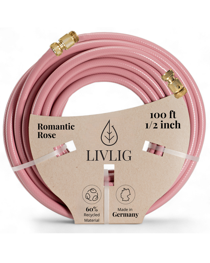 LIVLIG Garden Hose 100ft Romantic Rose with Quick Connect Fittings
